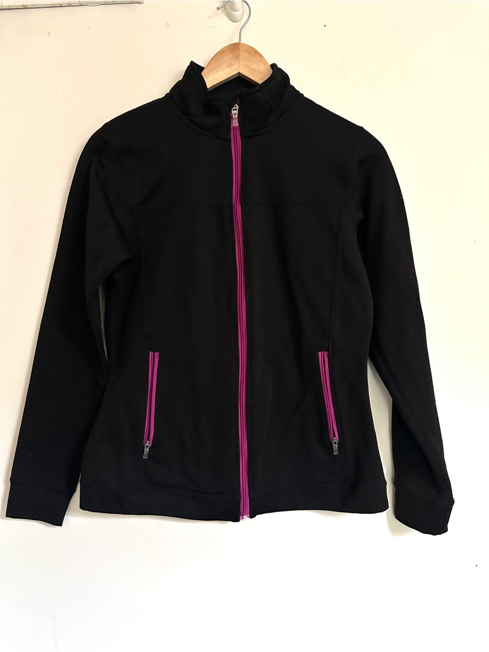 Black Zip-Up Jacket with Pink Accents